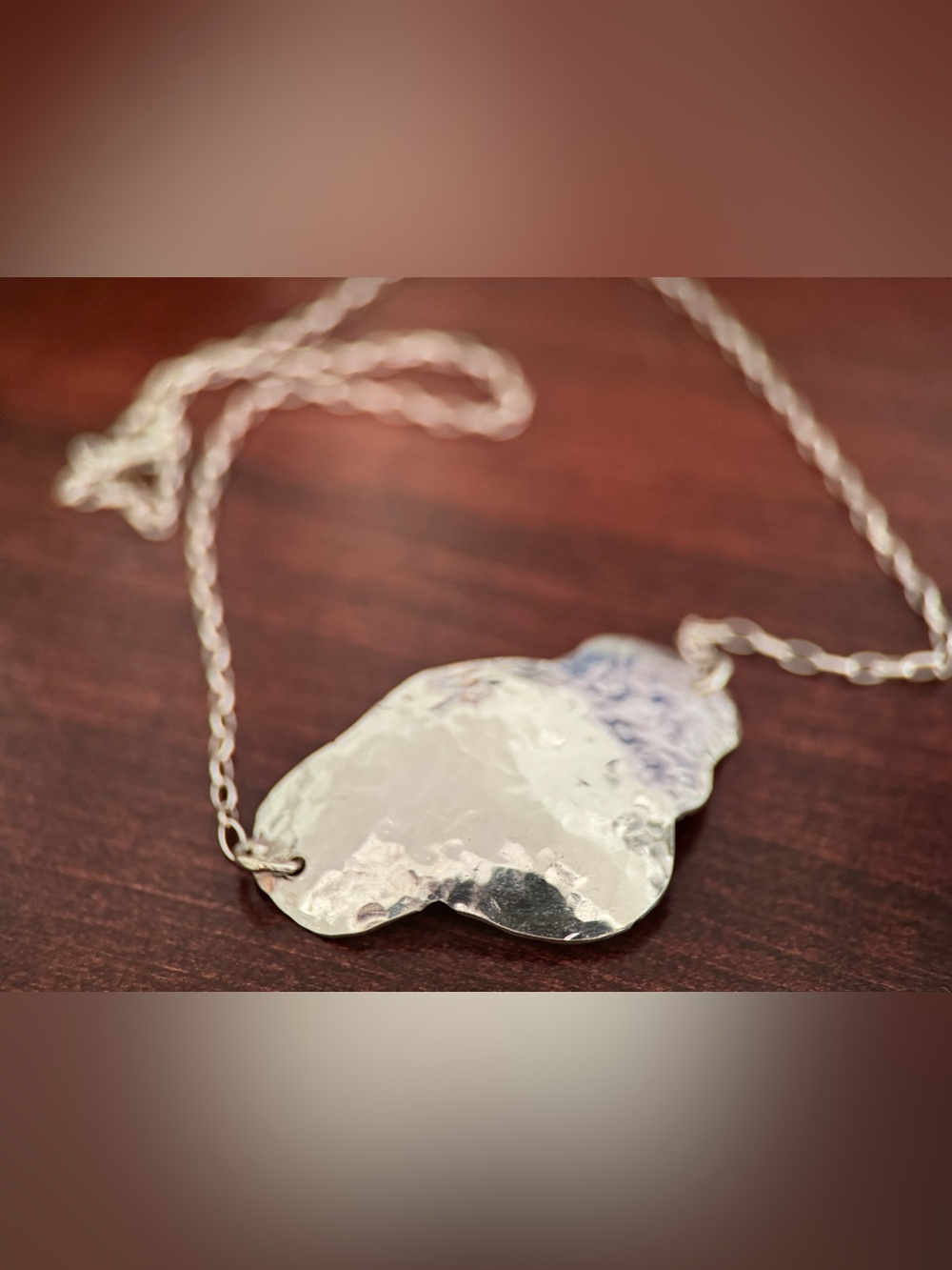 Hammered 925 Sterling Silver Pendant with Chain